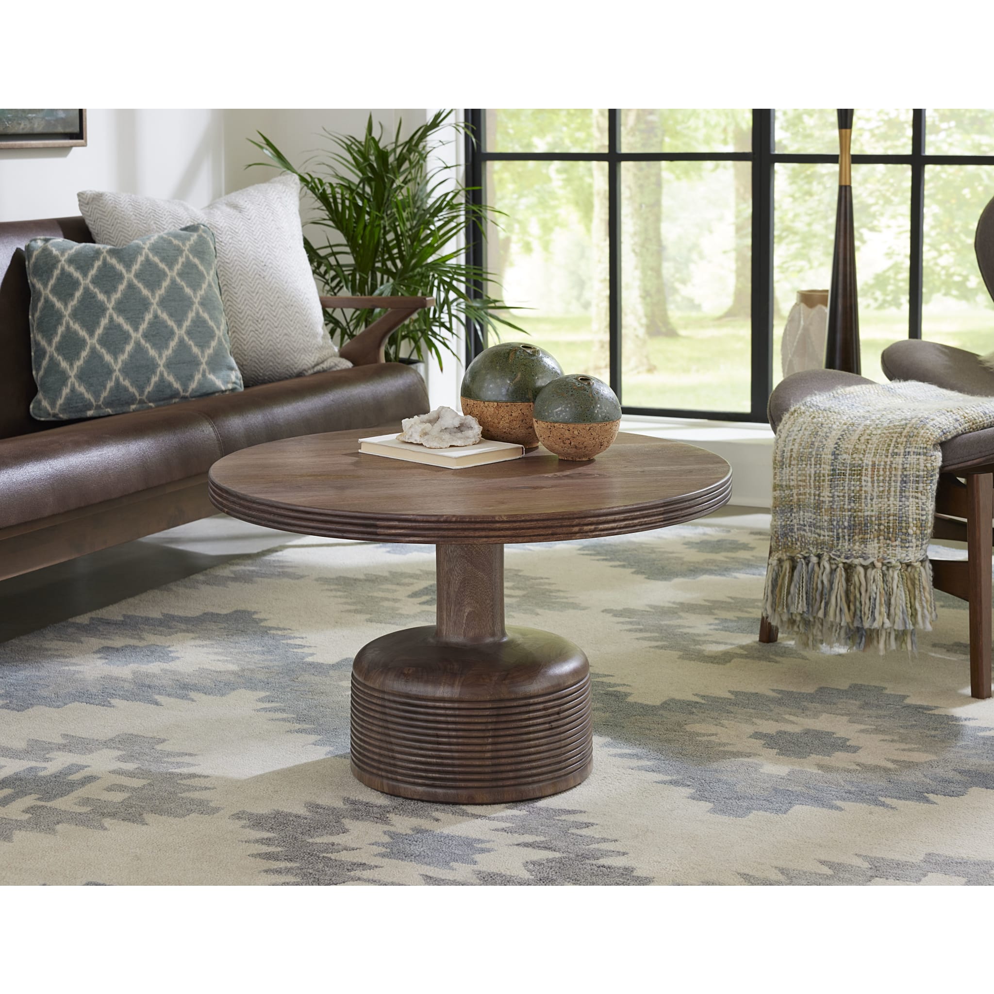 Liyana Solid Wood Round Coffee Table in Natural Tan