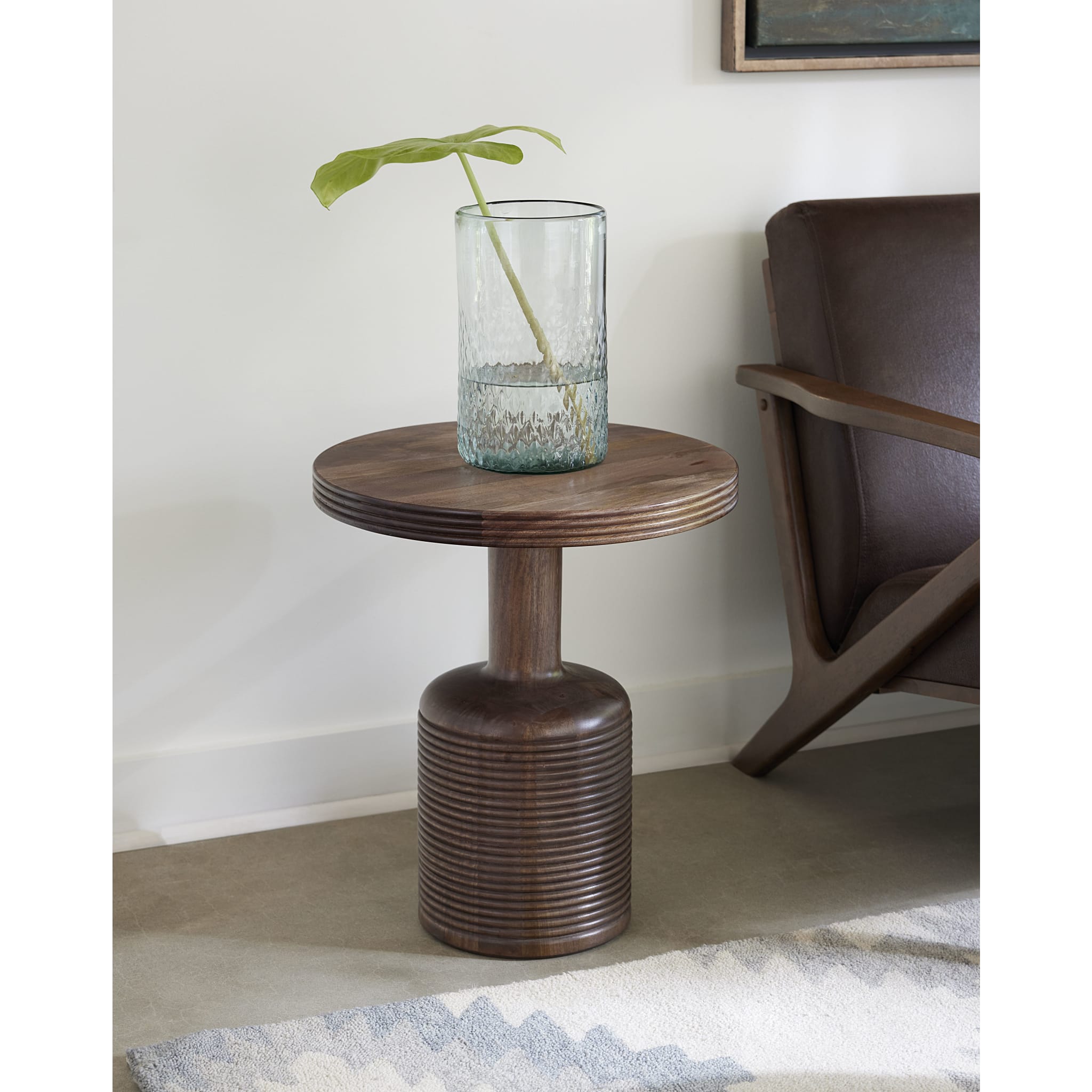 Liyana Solid Wood Round End Table in Natural Tan