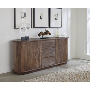 Liyana Solid Wood Three Drawer Two Door Sideboard in Natural Tan