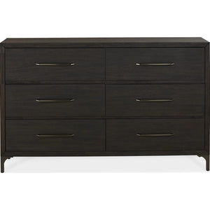 Lucerne Six-Drawer Metal Leg Dresser in Vintage Coffee