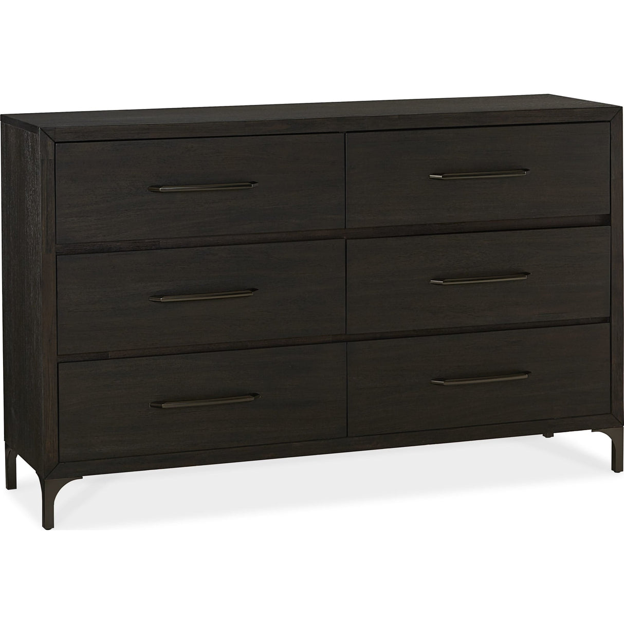 Lucerne Six-Drawer Metal Leg Dresser in Vintage Coffee