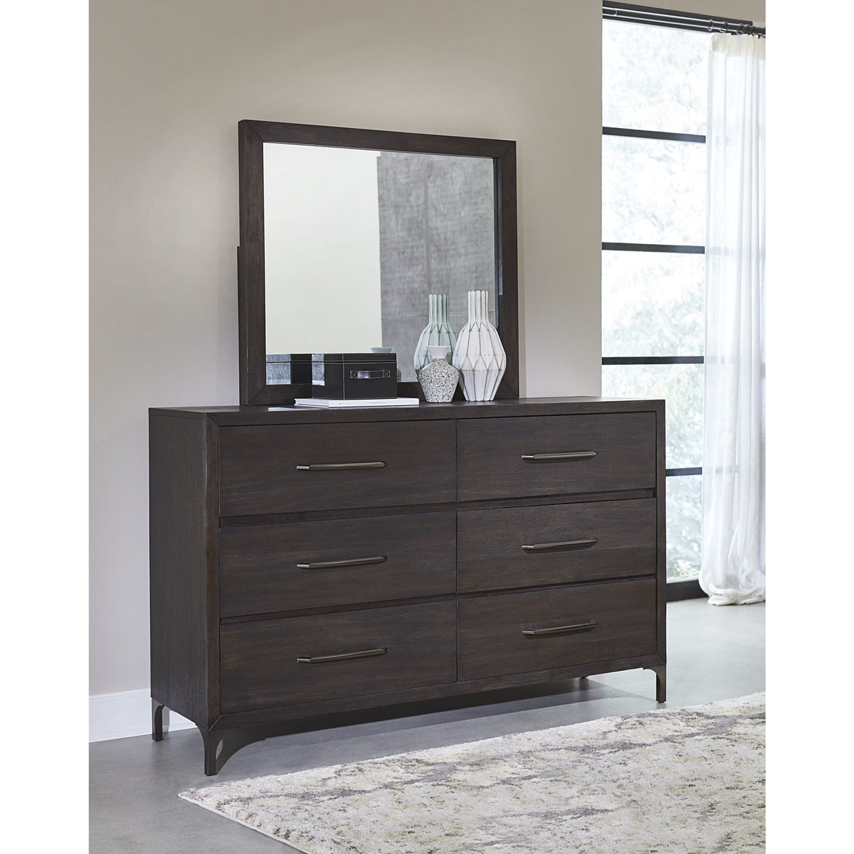 Lucerne Six-Drawer Metal Leg Dresser in Vintage Coffee