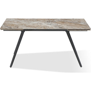 Lucia Double Extension Stone Top Metal Leg Dining Table in Rich Brown and Black