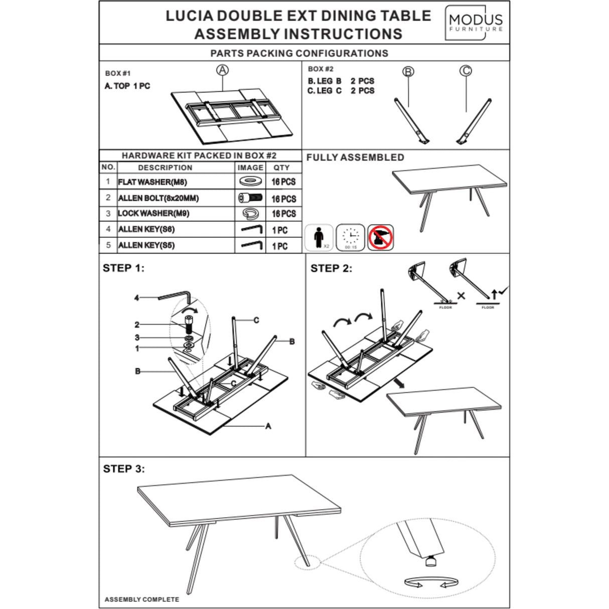 Lucia Double Extension Stone Top Metal Leg Dining Table in Rich Brown and Black