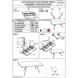 Lucia Double Extension Stone Top Metal Leg Dining Table in Rich Brown and Black