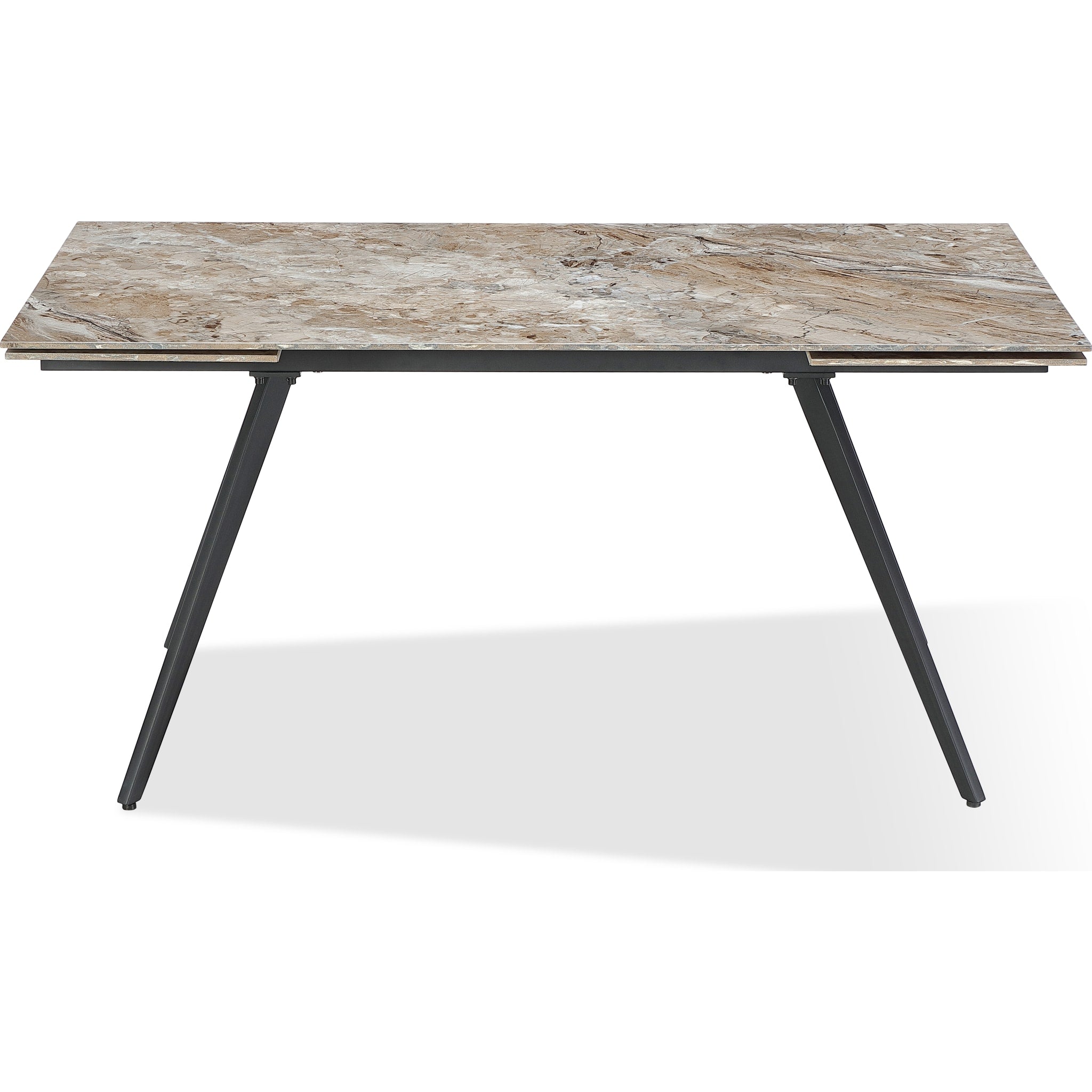 Lucia Double Extension Stone Top Metal Leg Dining Table in Rich Brown and Black