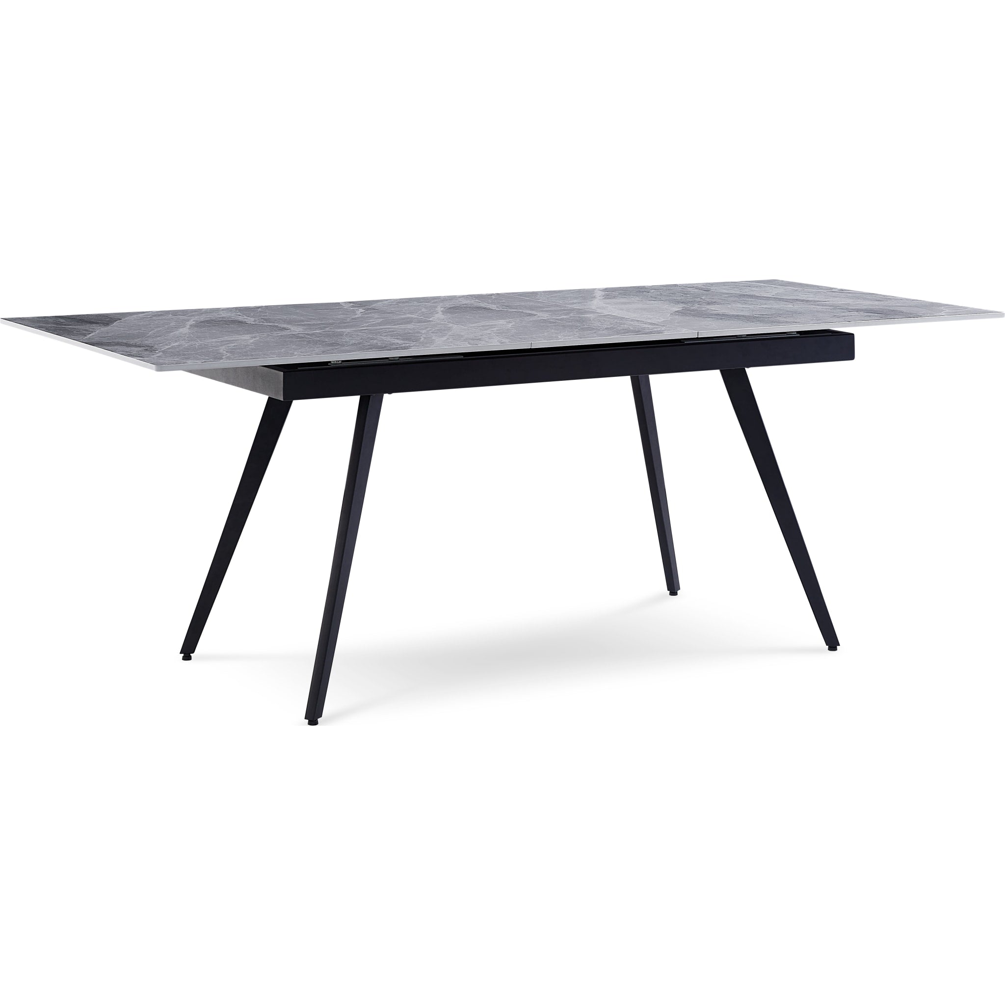 Lucia Extendable Stone Top Metal Leg Dining Table in Piedra and Black