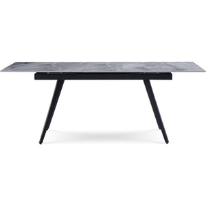 Lucia Extendable Stone Top Metal Leg Dining Table in Piedra and Black