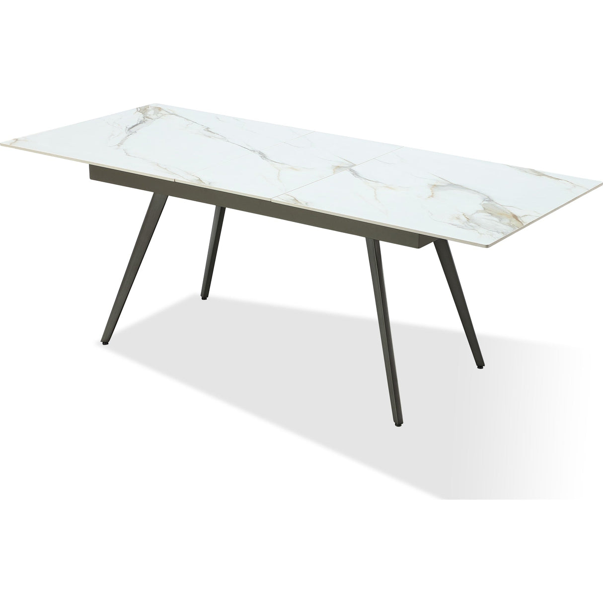 Lucia Extendable Stone Top Metal Leg Dining Table in Polished Cappuccino and Gunmetal
