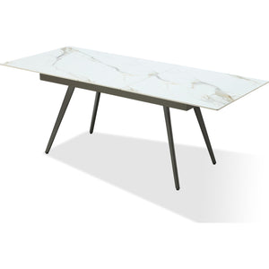 Lucia Extendable Stone Top Metal Leg Dining Table in Polished Cappuccino and Gunmetal