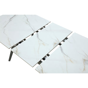 Lucia Extendable Stone Top Metal Leg Dining Table in Polished Cappuccino and Gunmetal