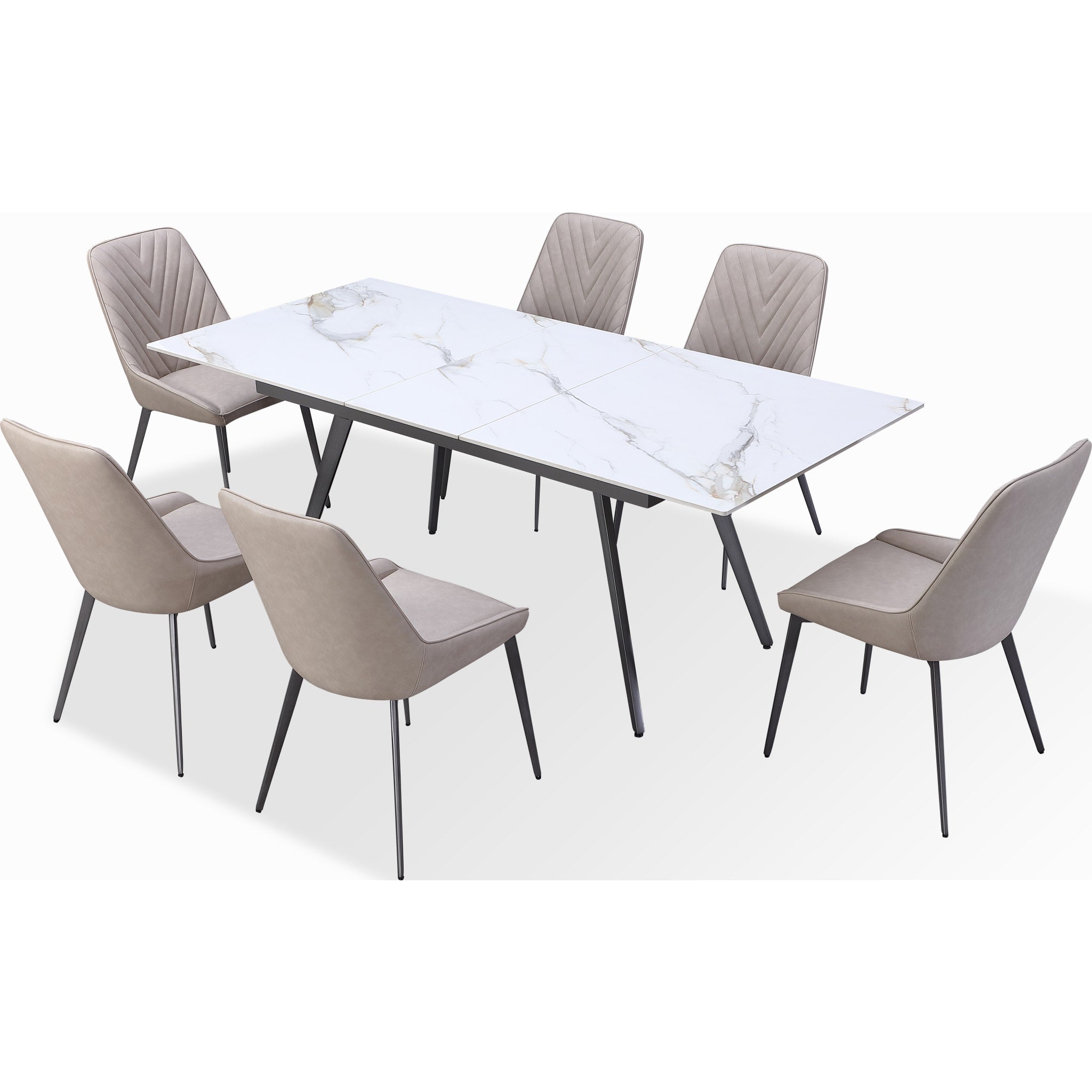Lucia Extendable Stone Top Metal Leg Dining Table in Polished Cappuccino and Gunmetal