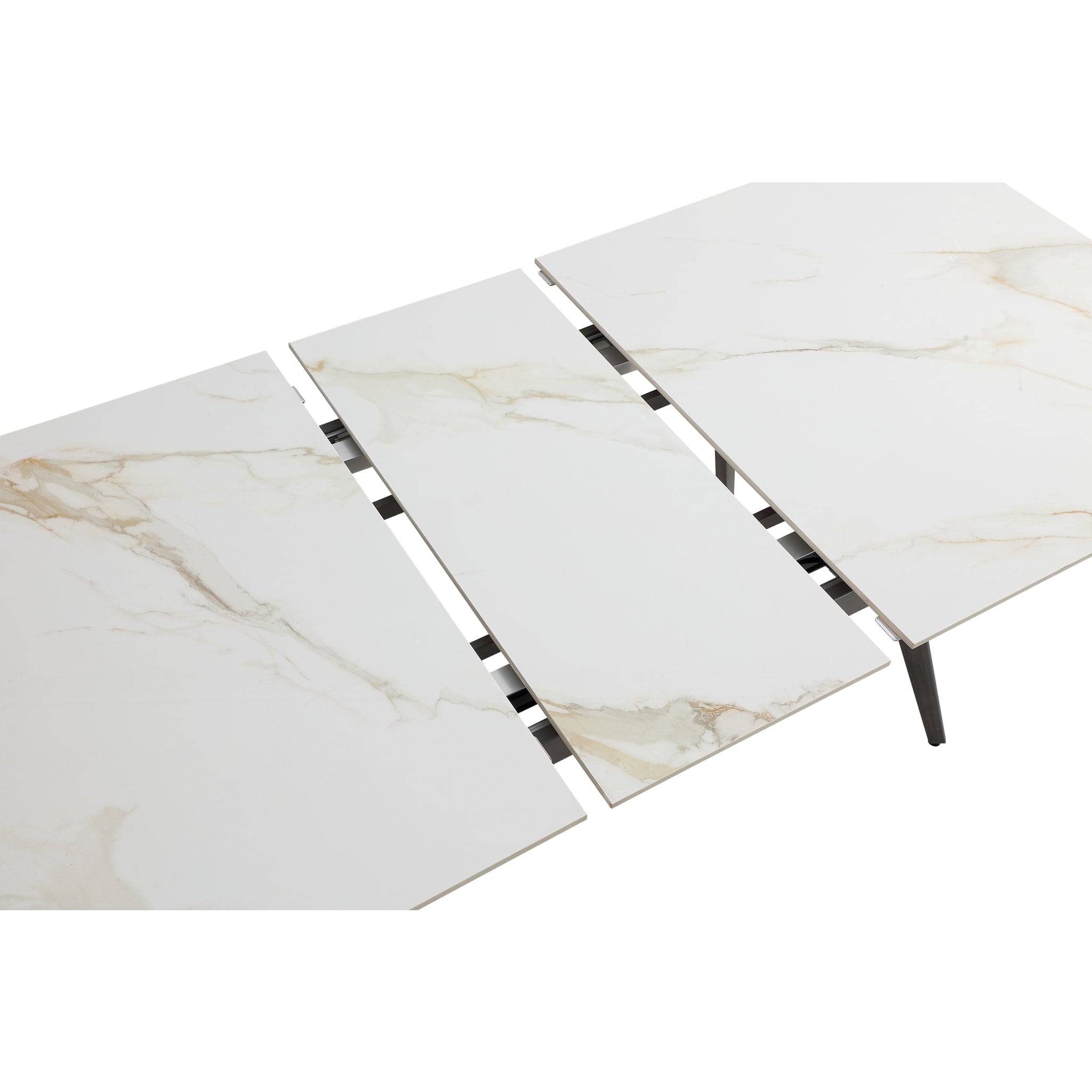 Lucia Extendable Stone Top Metal Leg Dining Table in Polished Cappuccino and Gunmetal