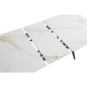 Lucia Extendable Stone Top Metal Leg Dining Table in Polished Cappuccino and Gunmetal