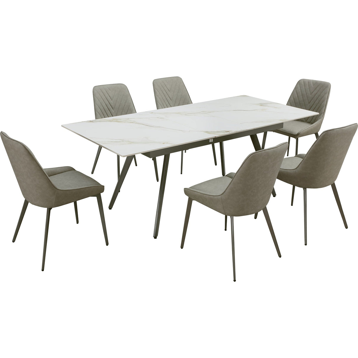 Lucia Extendable Stone Top Metal Leg Dining Table in Polished Cappuccino and Gunmetal