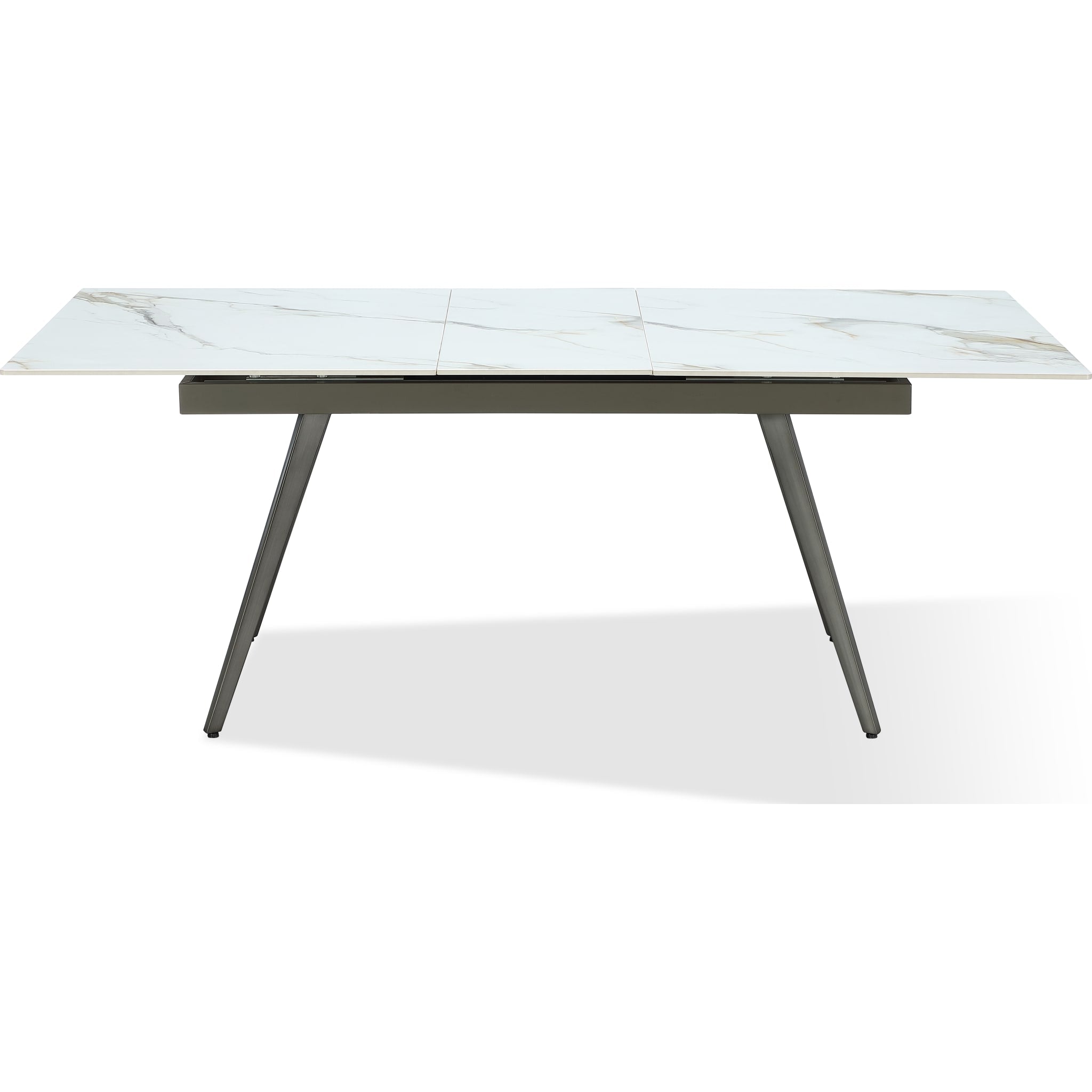 Lucia Extendable Stone Top Metal Leg Dining Table in Polished Cappuccino and Gunmetal
