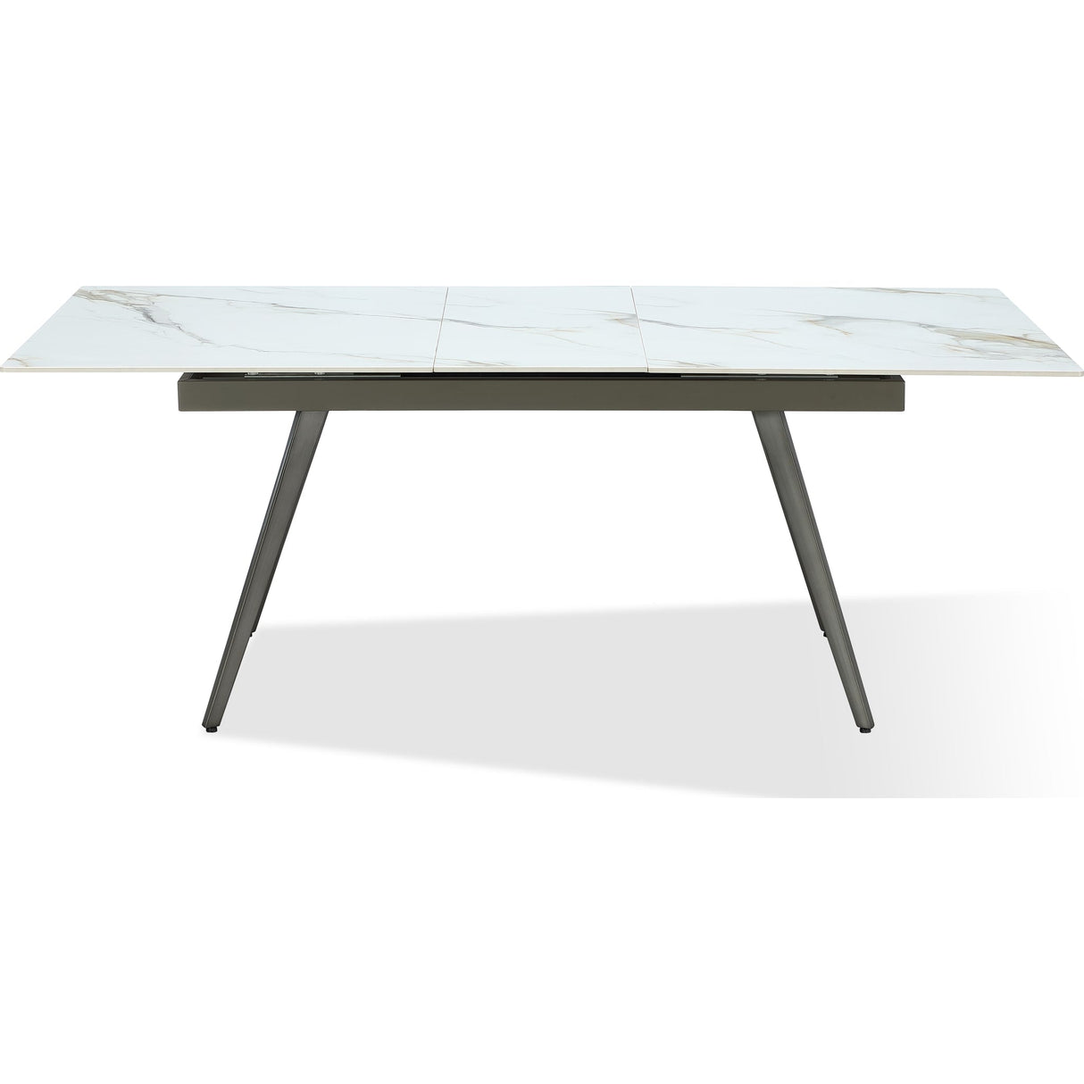 Lucia Extendable Stone Top Metal Leg Dining Table in Polished Cappuccino and Gunmetal