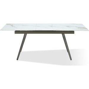 Lucia Extendable Stone Top Metal Leg Dining Table in Polished Cappuccino and Gunmetal