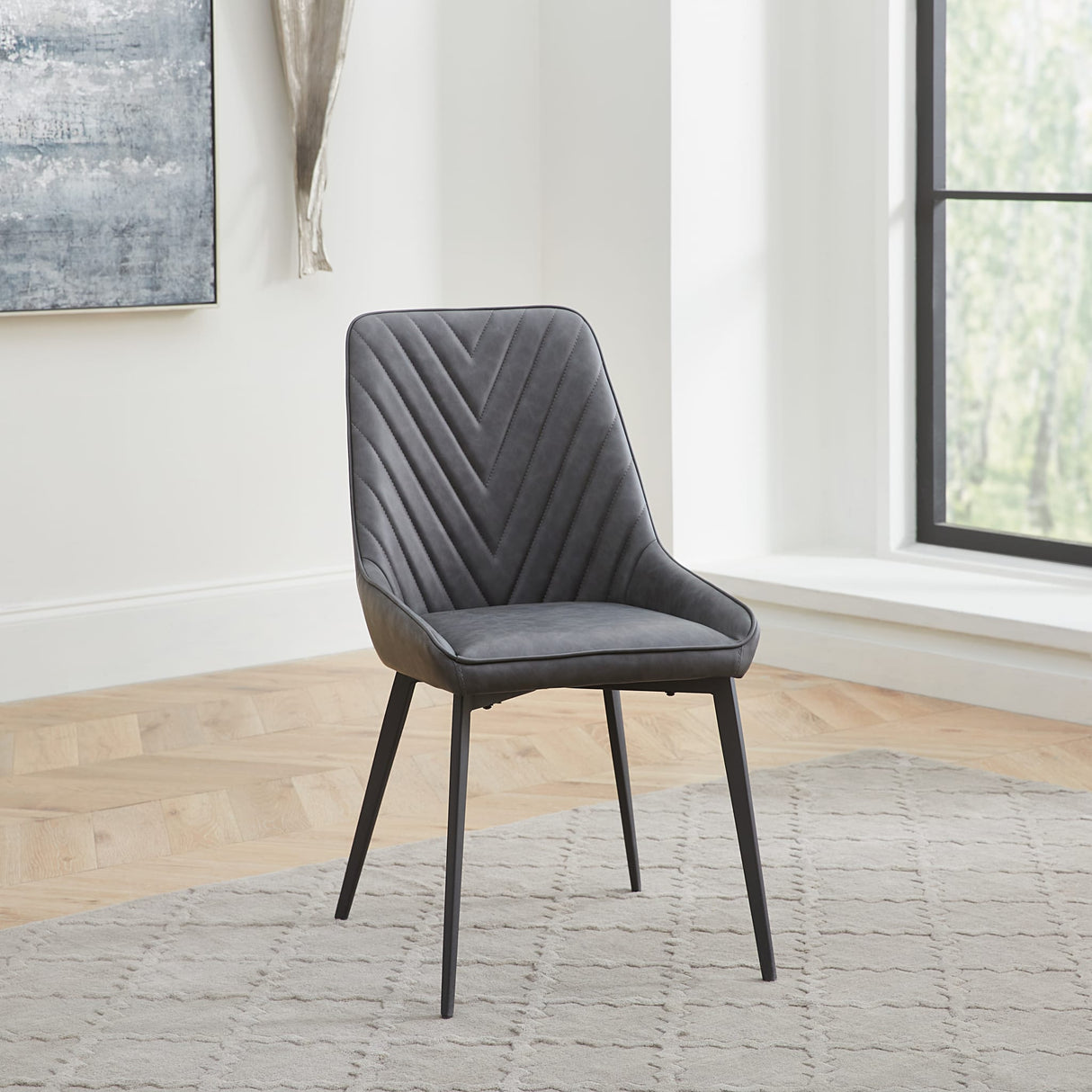 Lucia Upholstered Dining Chair in Charcoal Synthetic Leather and Black Metal