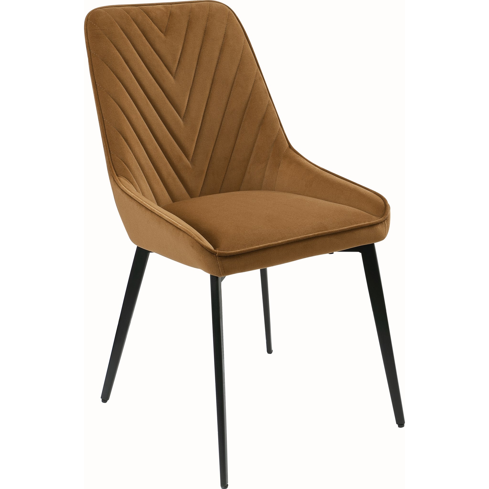 Lucia Upholstered Dining Chair in Cognac Velvet and Black Metal