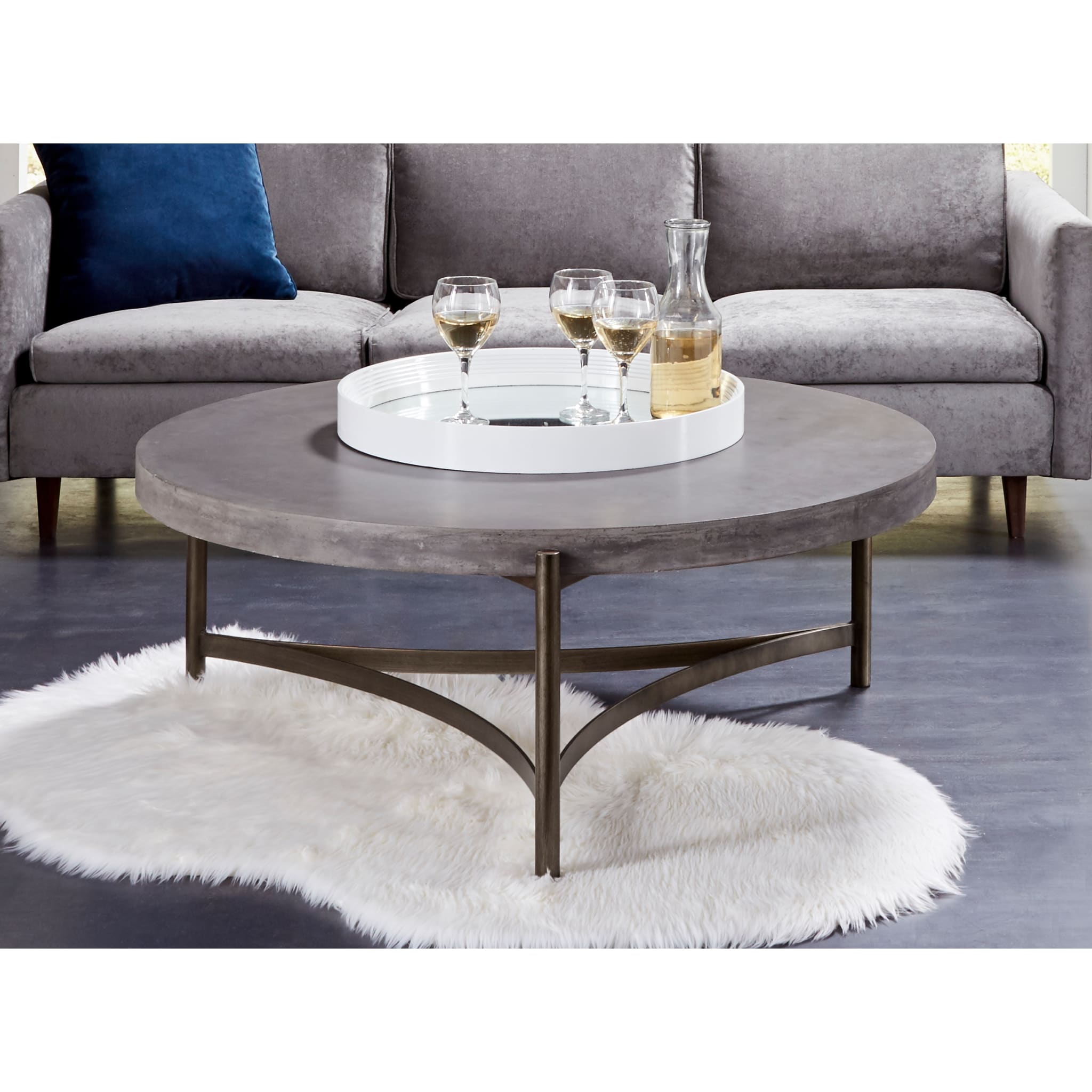 Lyon Round Natural Concrete and Metal Coffee Table