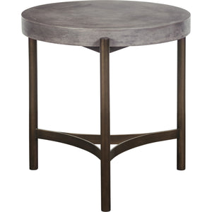 Lyon Round Natural Concrete and Metal Side Table