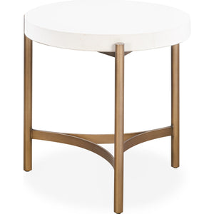 Lyon Round White Concrete and Metal Side Table