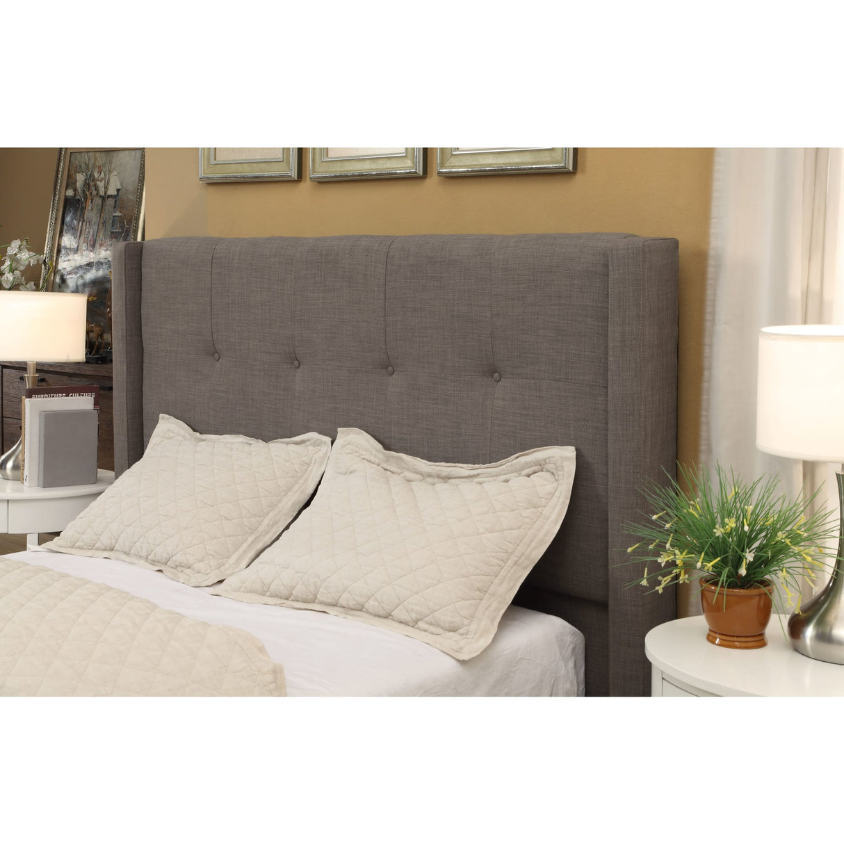 Madeleine Wingback Upholstered Headboard in Dolphin Linen