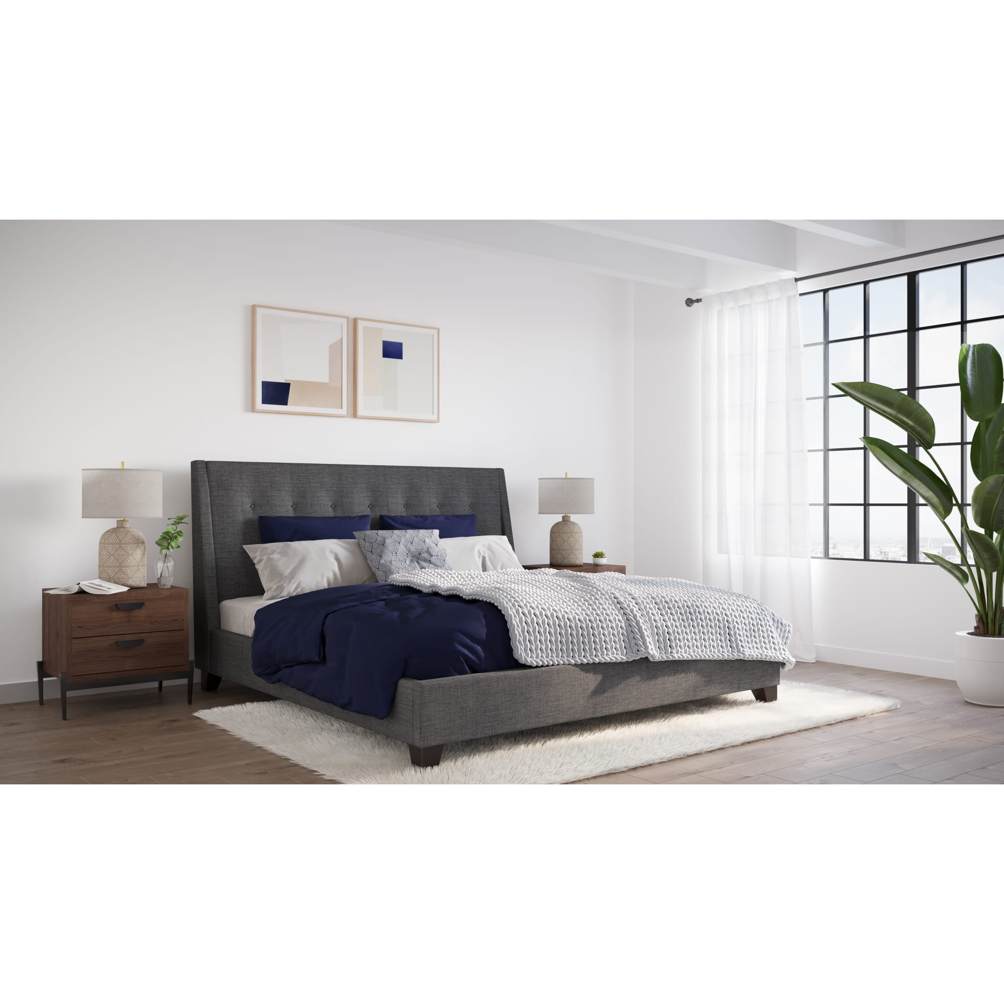 Madera Upholstered Platform Bed in Dark Charcoal