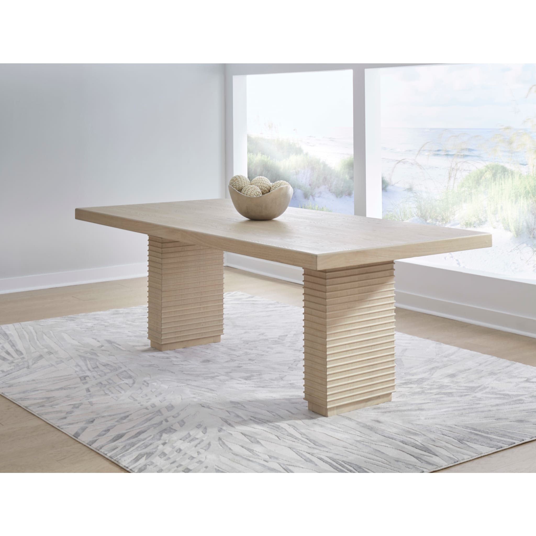 Magnolia Double Pedestal Wooden Dining Table in Daffodil