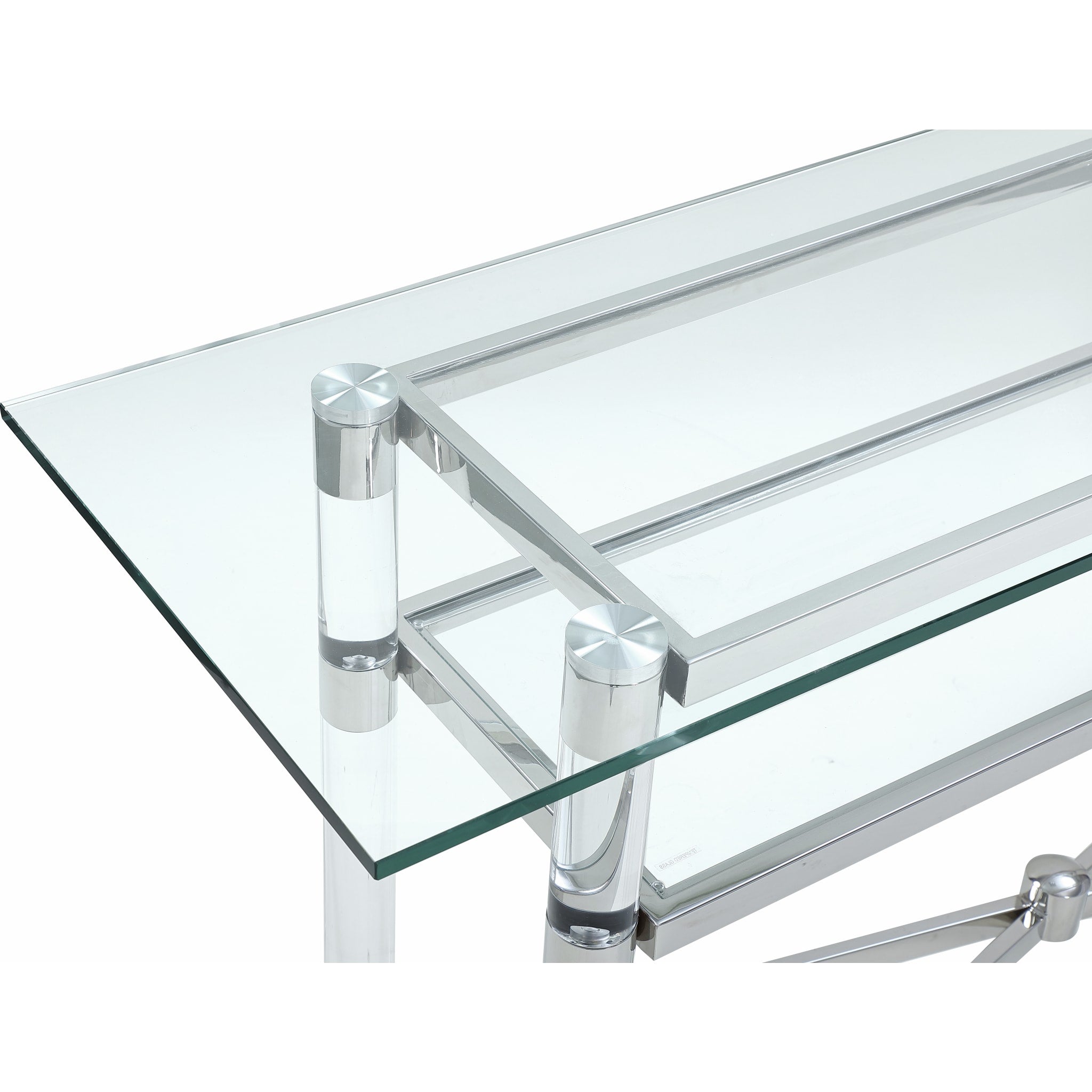 Marilyn Glass Top Dining Server in Polished Stainless Steel and Clear Acrylic