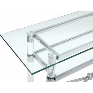 Marilyn Glass Top Dining Server in Polished Stainless Steel and Clear Acrylic