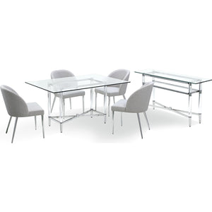 Marilyn Glass Top Dining Server in Polished Stainless Steel and Clear Acrylic