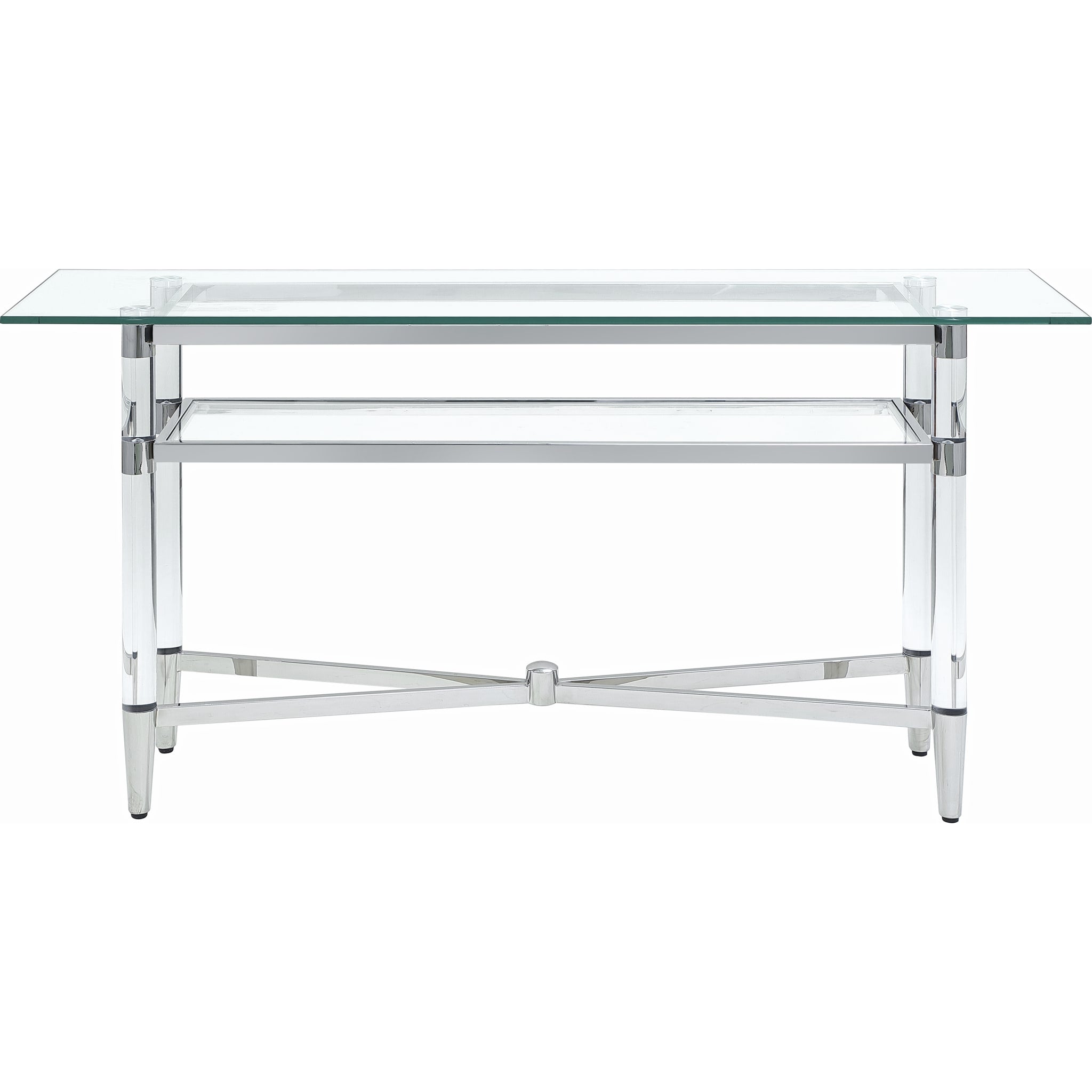 Marilyn Glass Top Dining Server in Polished Stainless Steel and Clear Acrylic