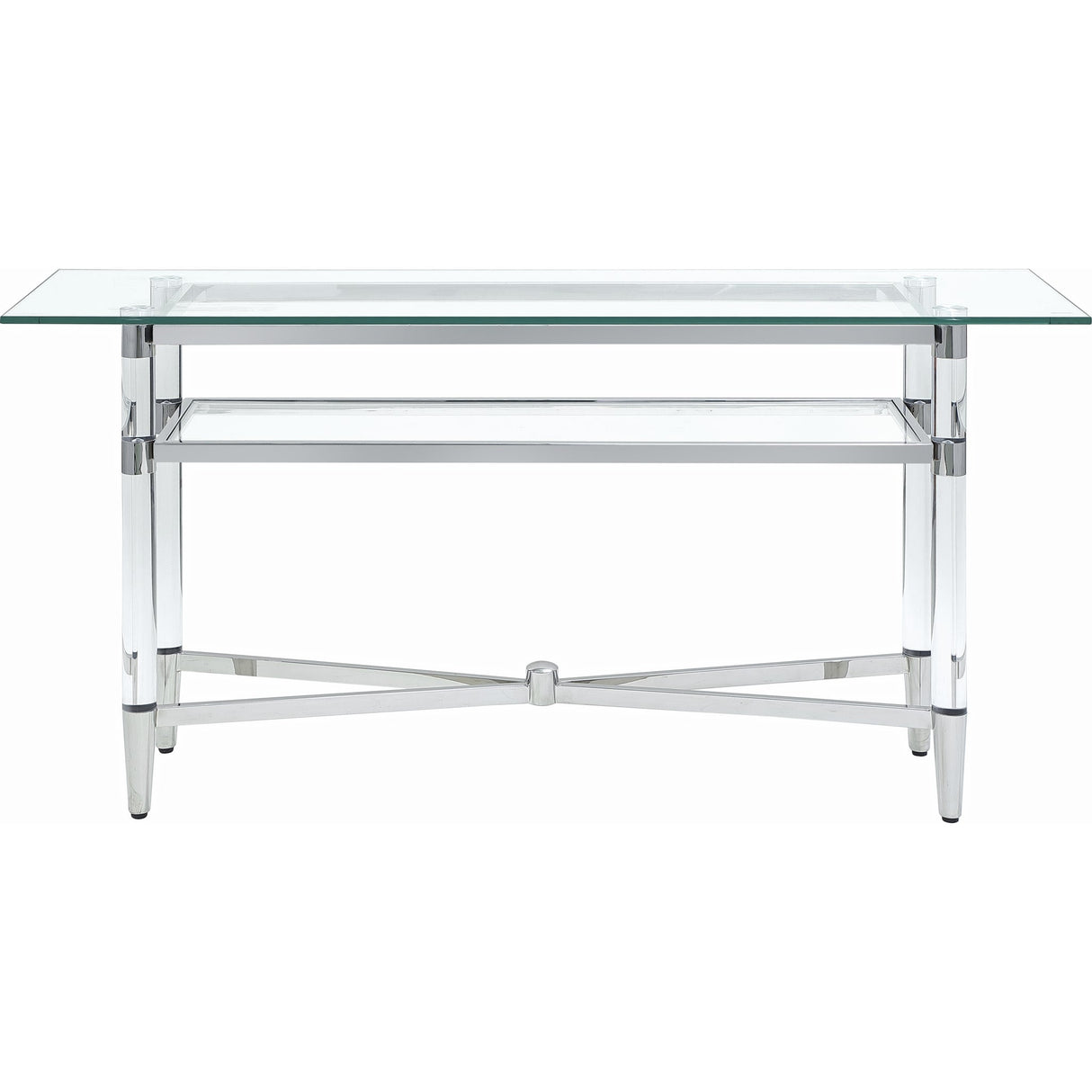 Marilyn Glass Top Dining Server in Polished Stainless Steel and Clear Acrylic