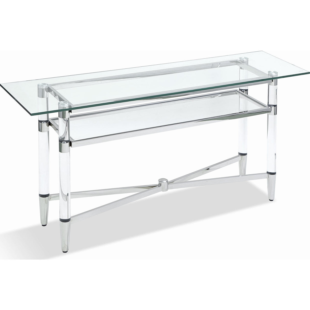 Marilyn Glass Top Dining Server in Polished Stainless Steel and Clear Acrylic