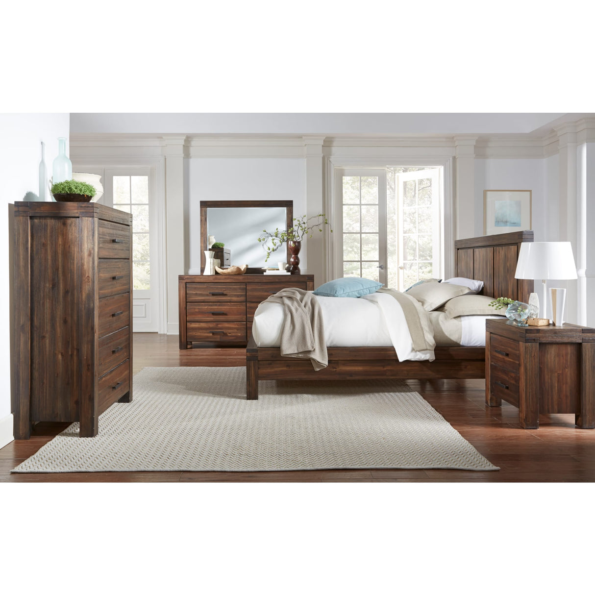 Meadow Five Drawer Solid Wood Chest in Brick Brown (2024)