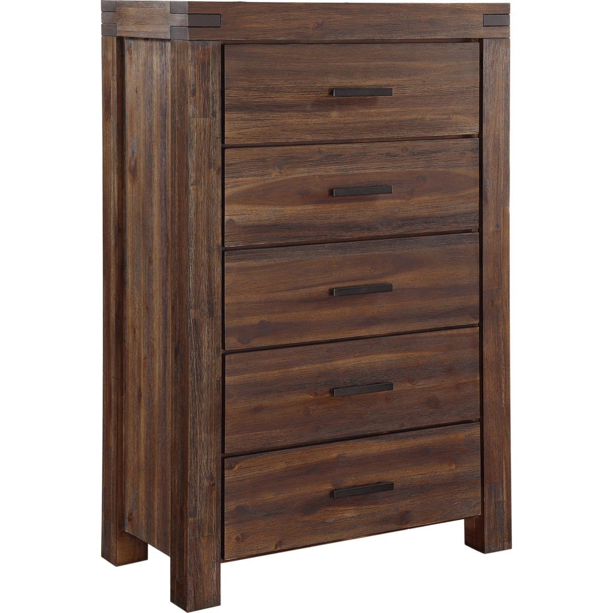 Meadow Five Drawer Solid Wood Chest in Brick Brown (2024)