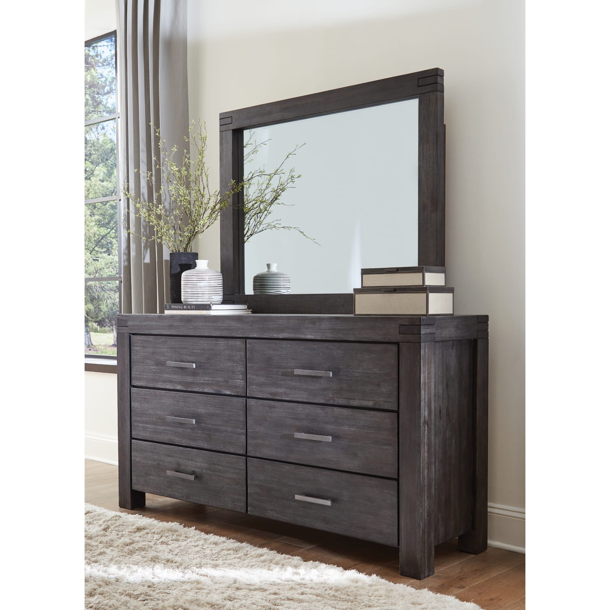 Meadow Six Drawer Solid Wood Dresser in Graphite (2024)