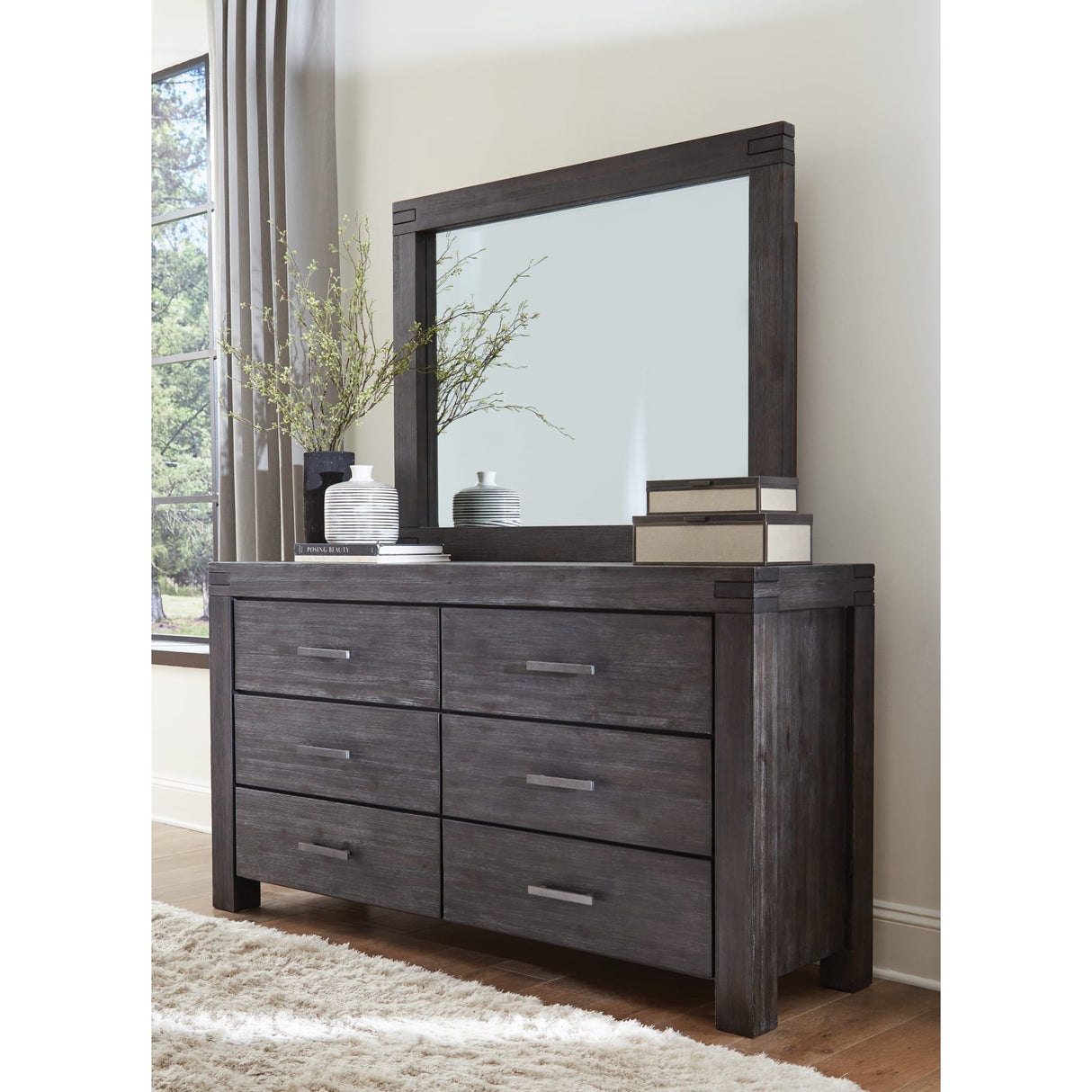Meadow Six Drawer Solid Wood Dresser in Graphite (2024)