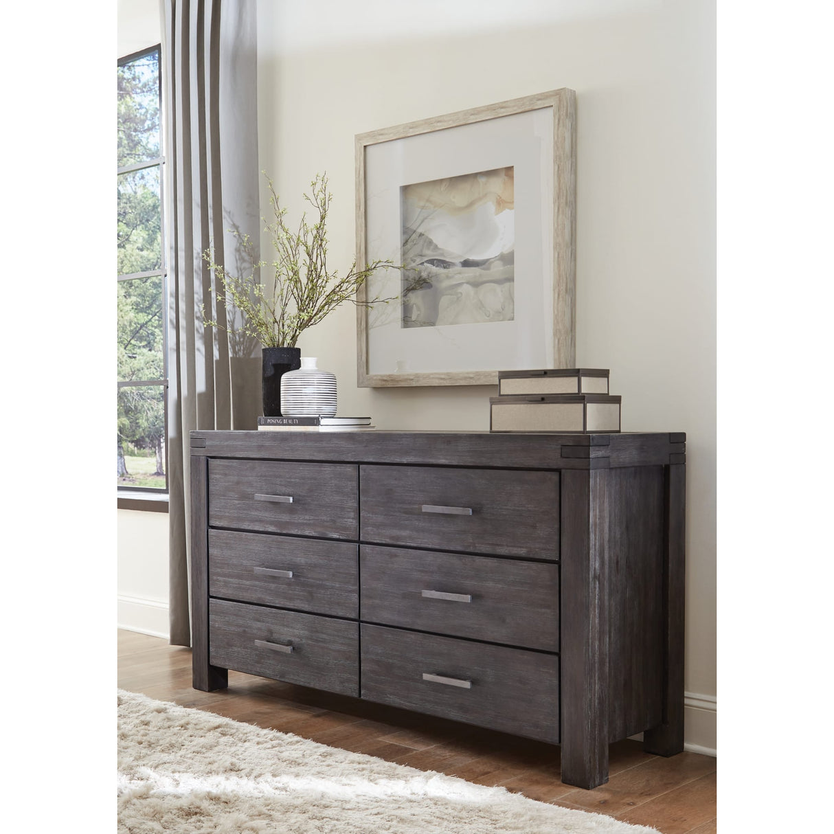 Meadow Six Drawer Solid Wood Dresser in Graphite (2024)