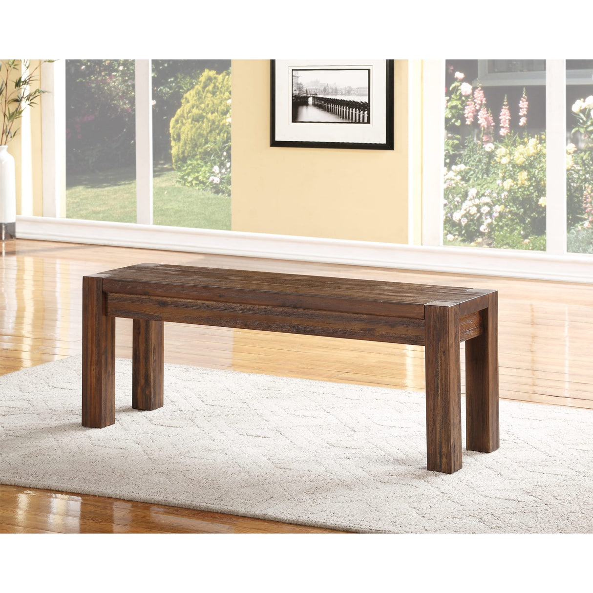 Meadow Solid Wood Bench in Brick Brown