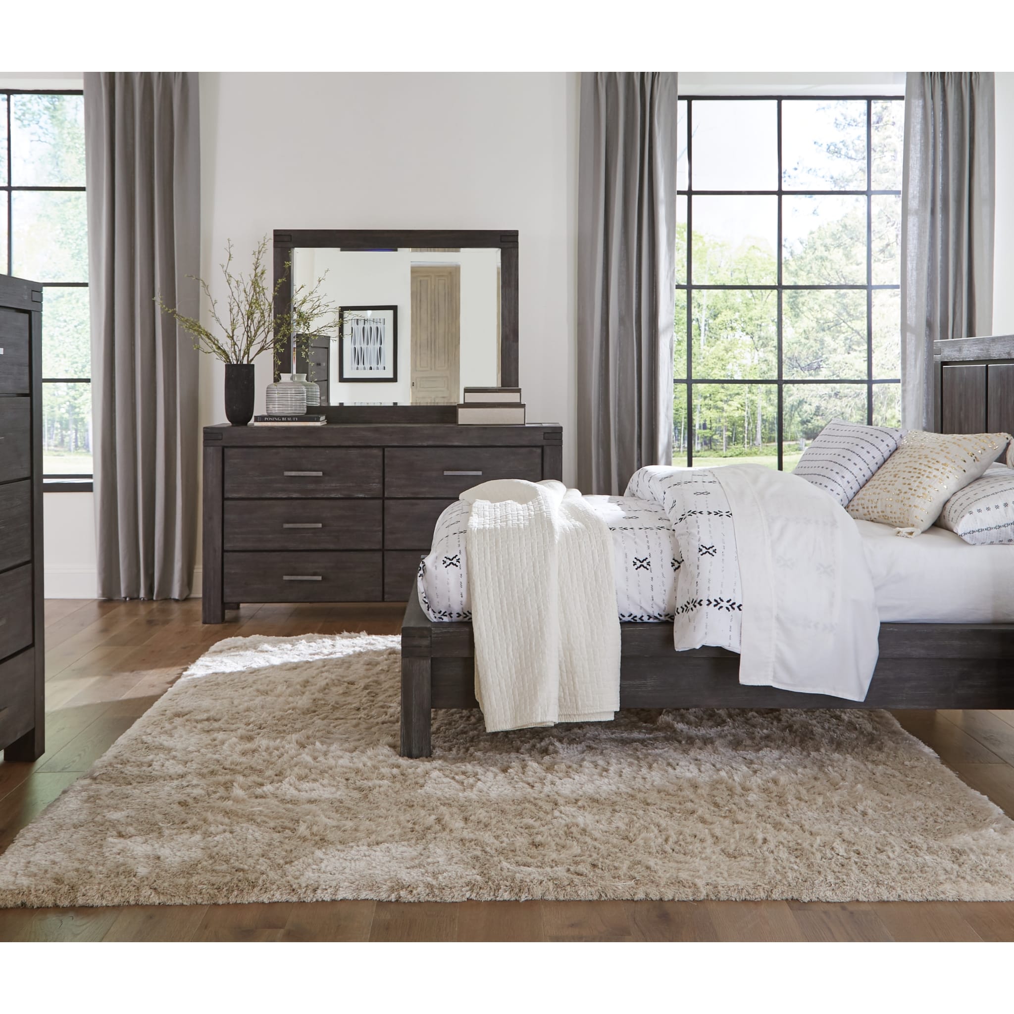 Meadow Solid Wood Beveled Glass Solid Wood Mirror in Graphite