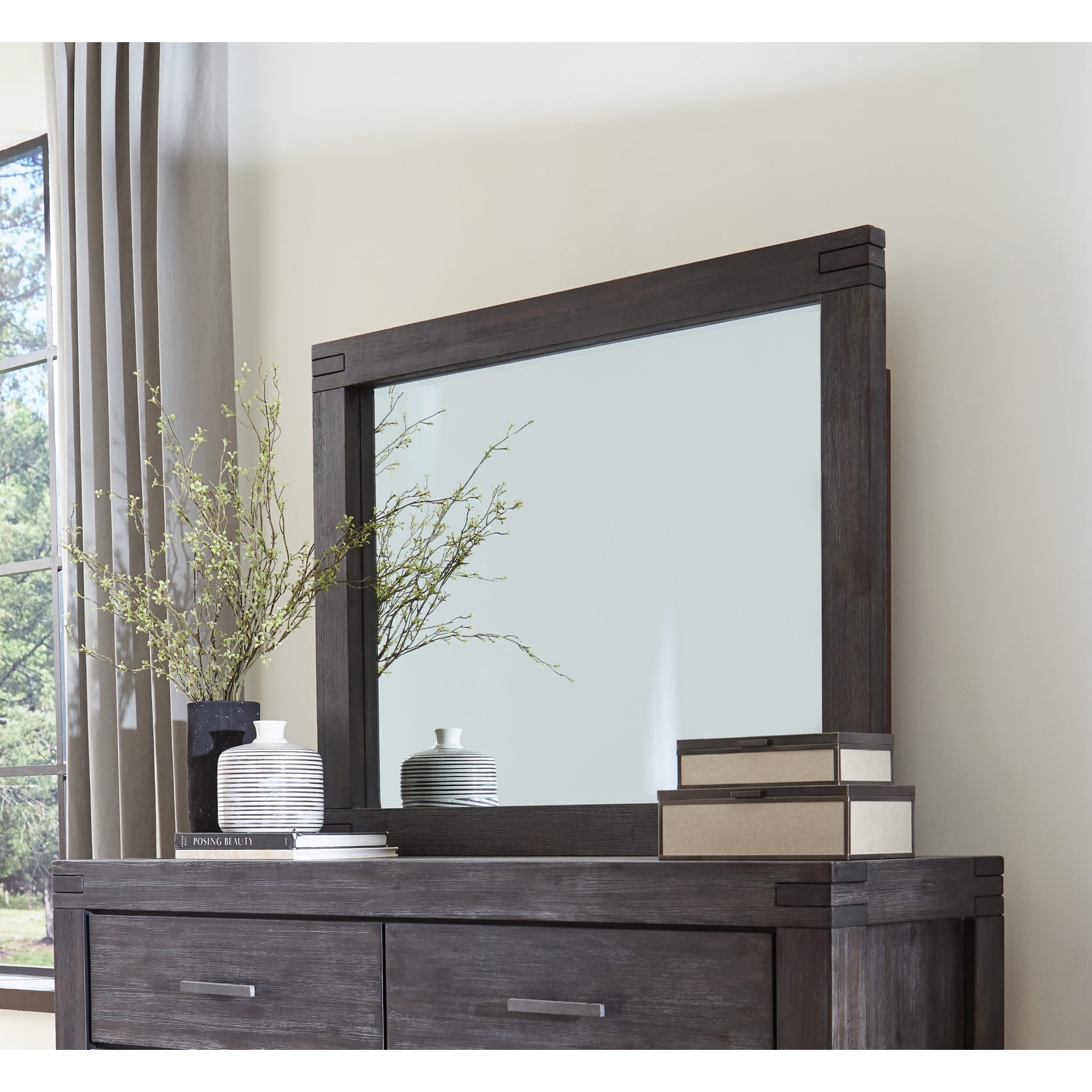 Meadow Solid Wood Beveled Glass Solid Wood Mirror in Graphite