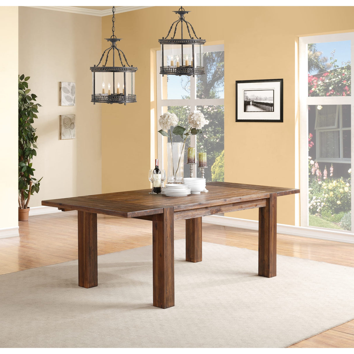 Meadow Solid Wood Extending Dining Table in Brick Brown