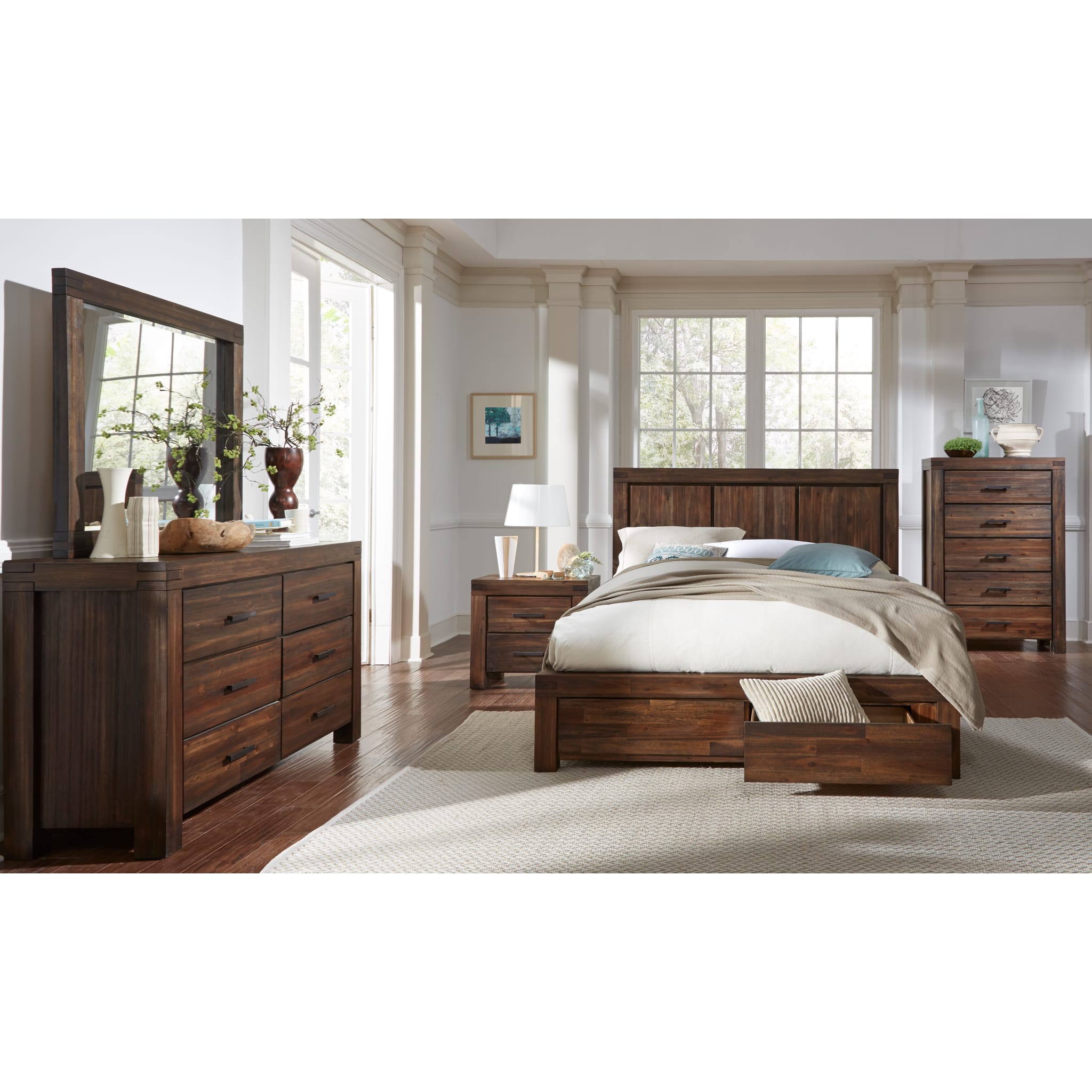 Meadow Solid Wood Footboard Storage Bed in Brick Brown