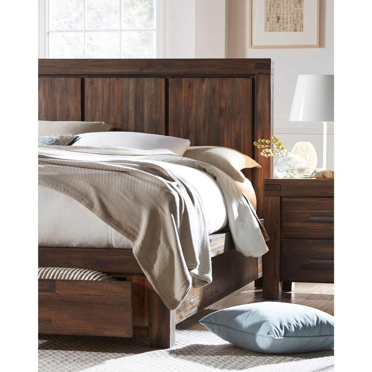 Meadow Solid Wood Footboard Storage Bed in Brick Brown