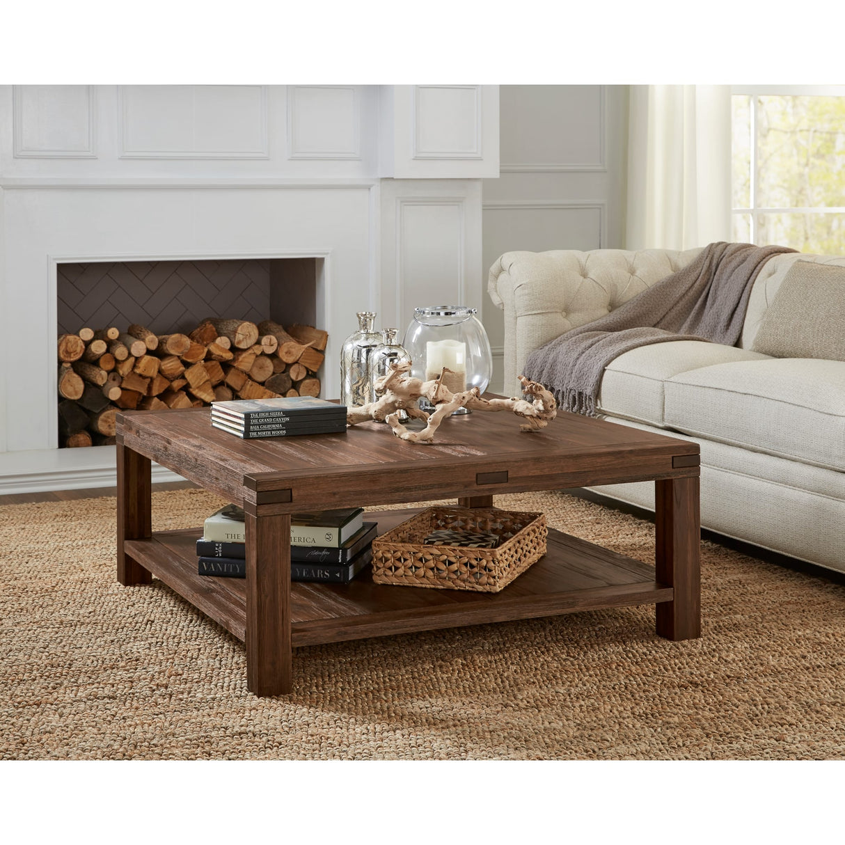 Meadow Solid Wood Square Coffee Table in Brick Brown