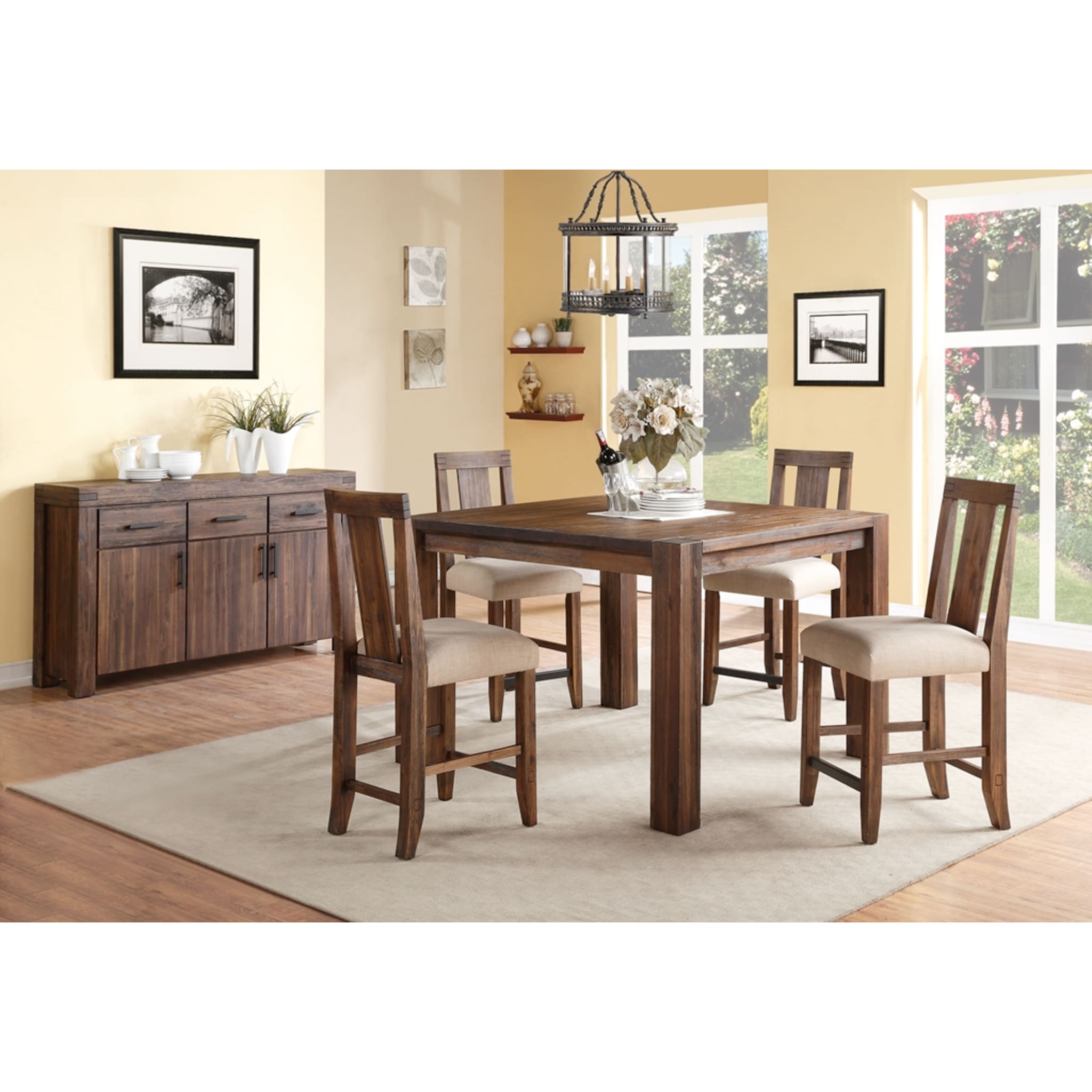 Meadow Solid Wood Square Counter Table in Brick Brown
