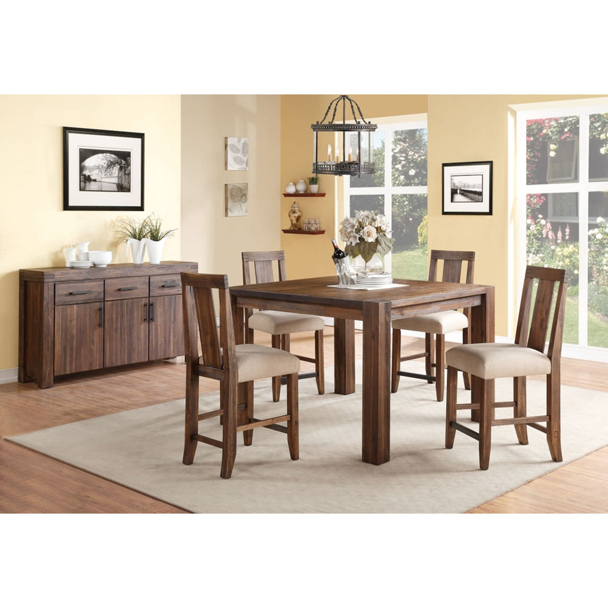 Meadow Solid Wood Square Counter Table in Brick Brown